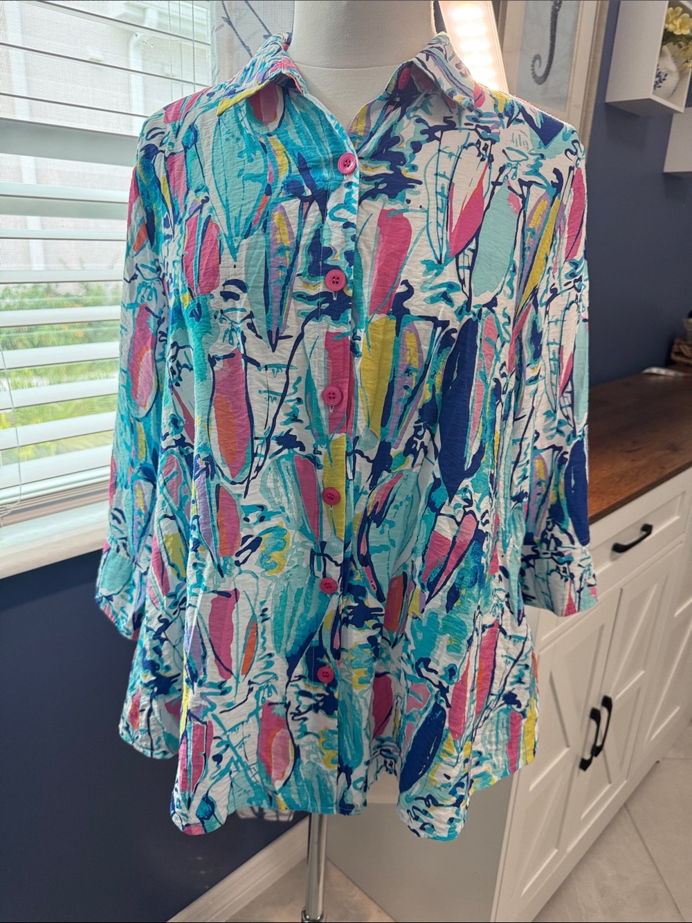 Shana Button-Front Floral Print Top in Multicolor